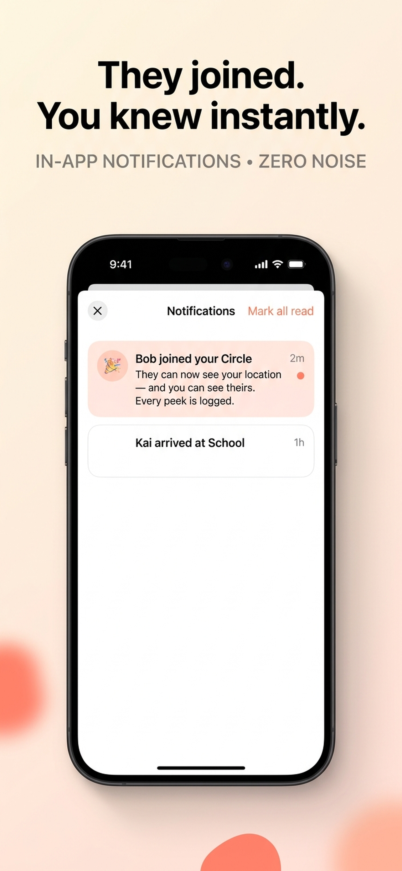 In-app notifications feed with zero noise